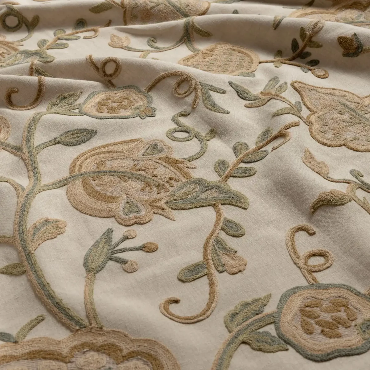 Srinagar Fabric - Tuscan by neutral botanical embroideried fabric from Warwick