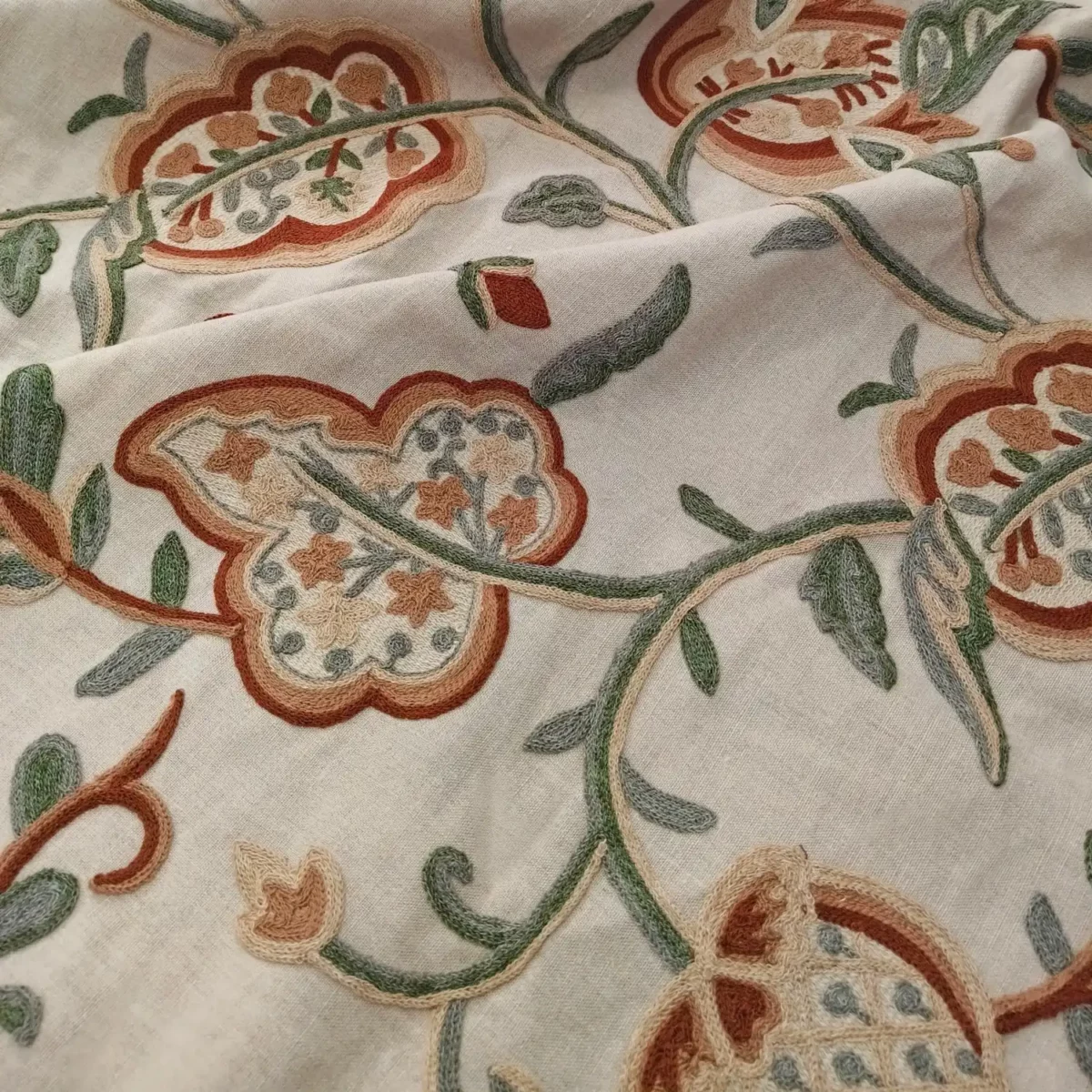 Srinagar Fabric - Kiln by green botanical embroideried fabric from Warwick