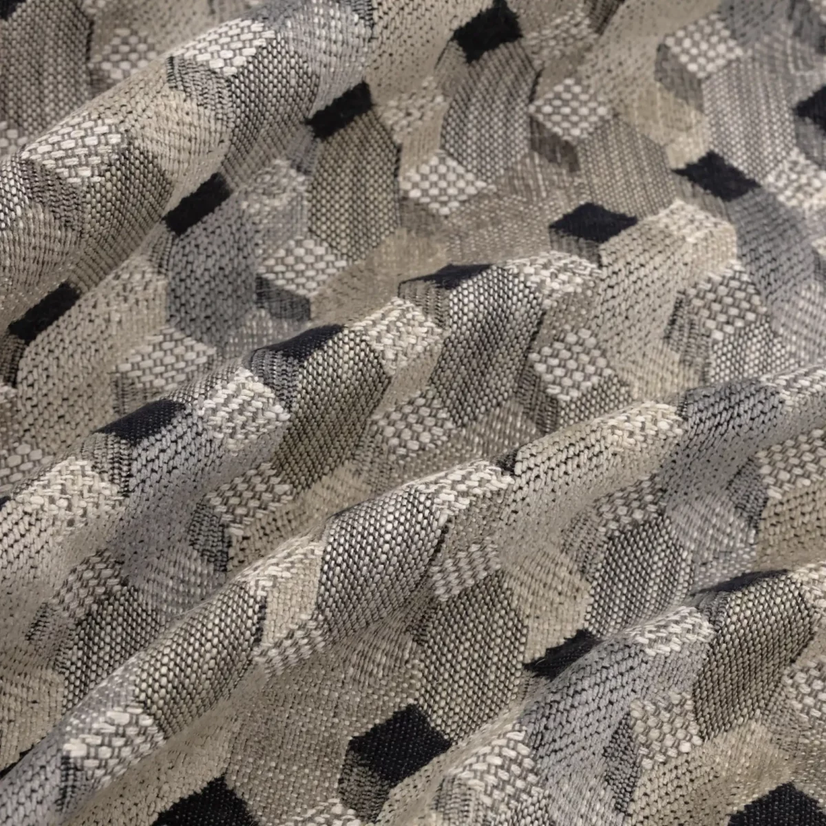 Cabaret Fabric - Natural by black-grey geometric woven fabric from Warwick