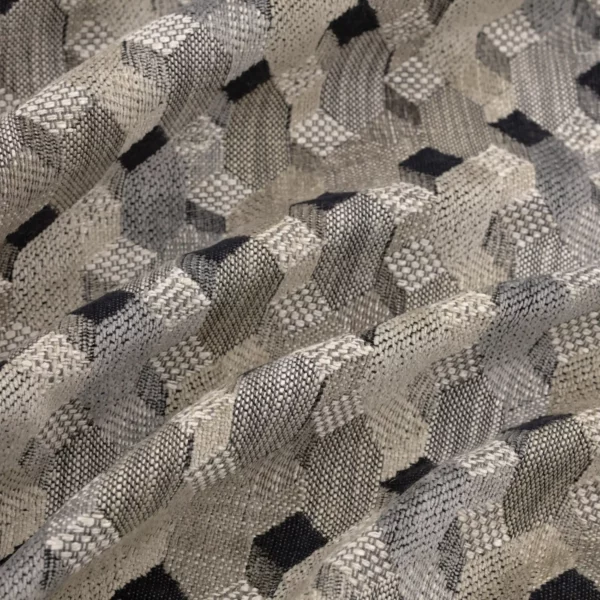 Cabaret Fabric - Natural by black-grey geometric woven fabric from Warwick