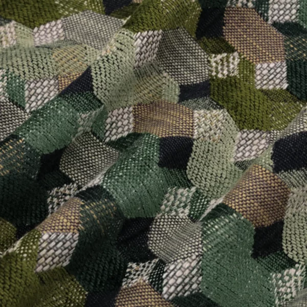 Cabaret Fabric - Vermillion by green geometric woven fabric from Warwick