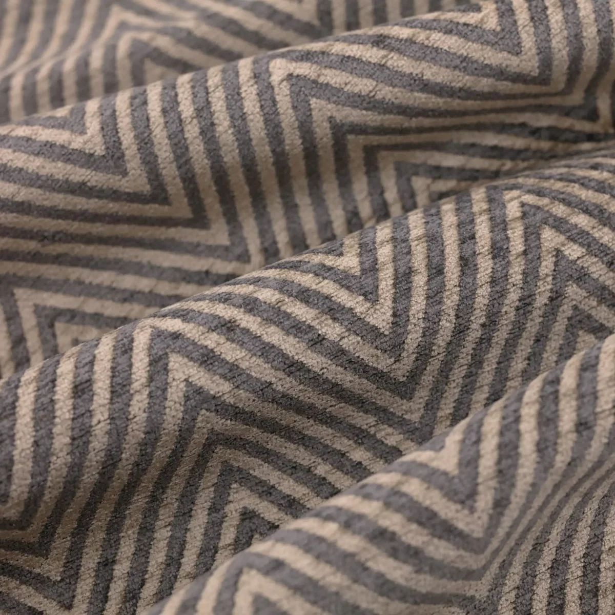 Ginola Fabric - Document by black-grey geometric velvet-chenille fabric from Warwick