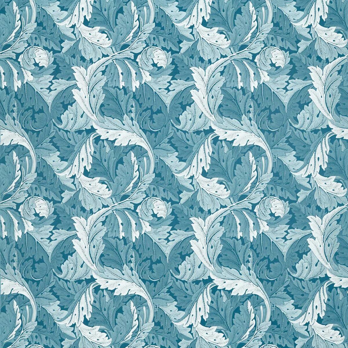 Acanthus Jacquard Fabric - Denim by blue botanical jacquard fabric from Clarke & Clarke