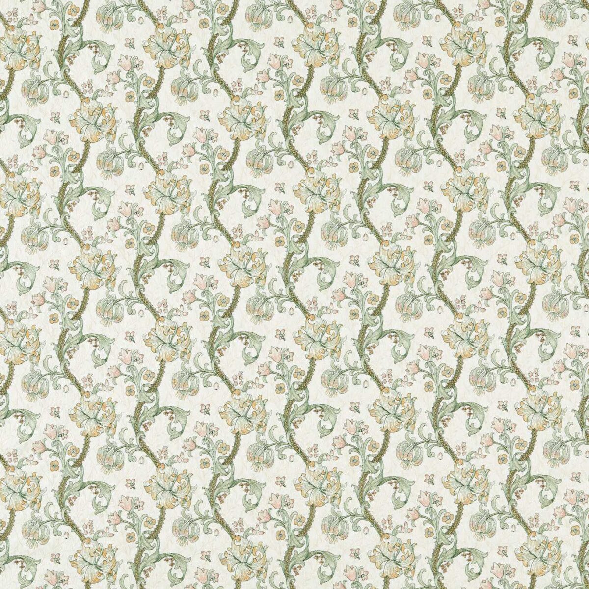 Golden Lily Embroidery Fabric - Linen / Blush by green botanical embroideried fabric from Clarke & Clarke