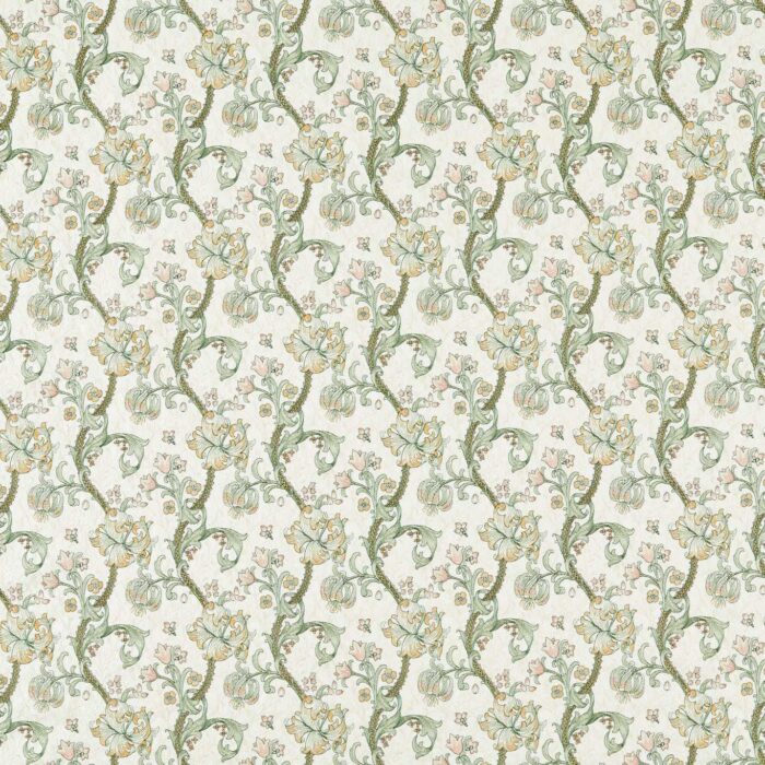 Golden Lily Embroidery Fabric - Linen / Blush swatch