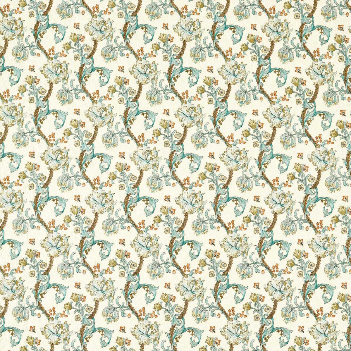 Golden Lily Embroidery Fabric - Linen / Teal by Golden Lily Embroidery Fabric - Linen / Teal from