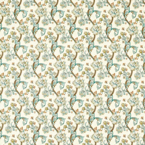 Golden Lily Embroidery Fabric - Linen / Teal by Golden Lily Embroidery Fabric - Linen / Teal from