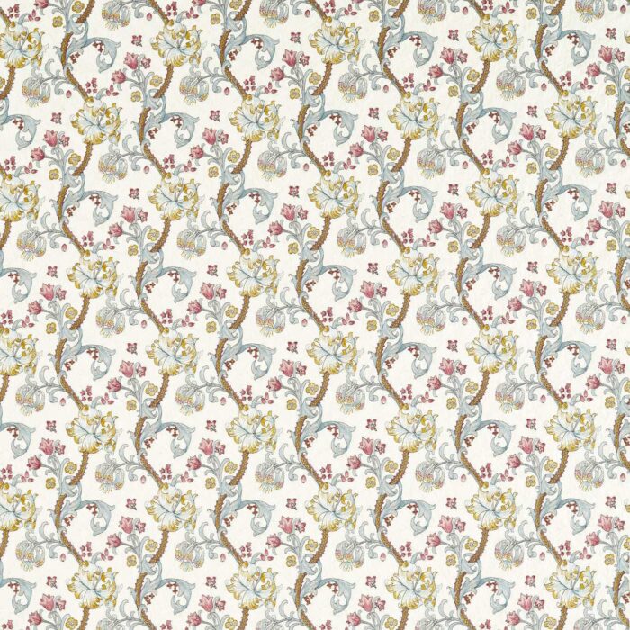 Golden Lily Embroidery Fabric - Plum / Denim swatch