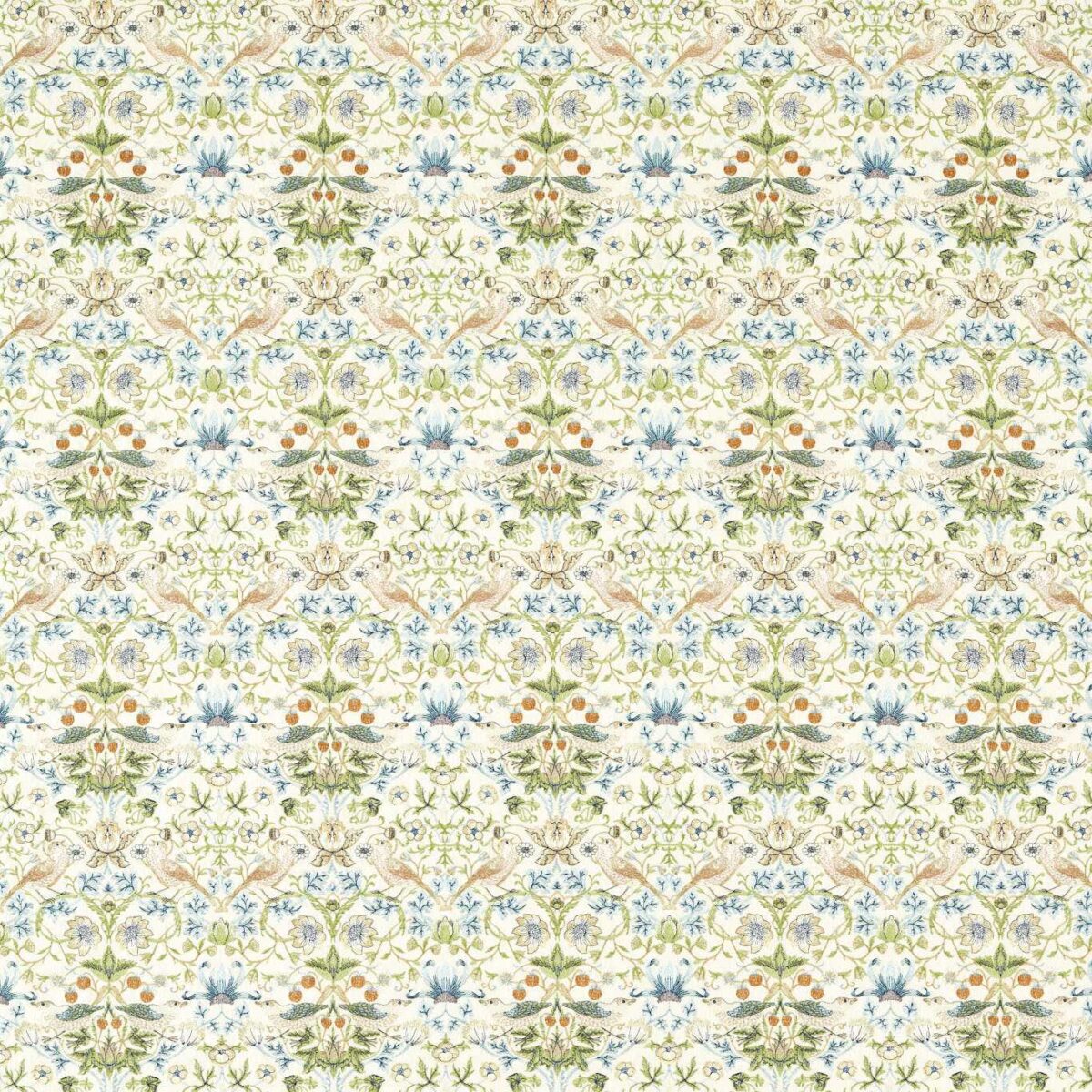 Strawberry Thief Embroidery Fabric - Apple / Blue by green animal embroideried fabric from Clarke & Clarke