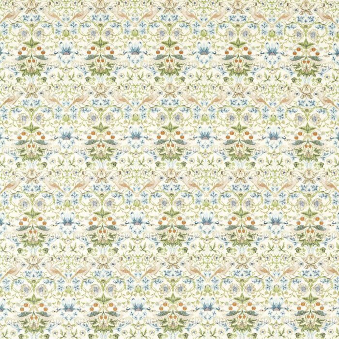 Strawberry Thief Embroidery Fabric - Apple / Blue swatch