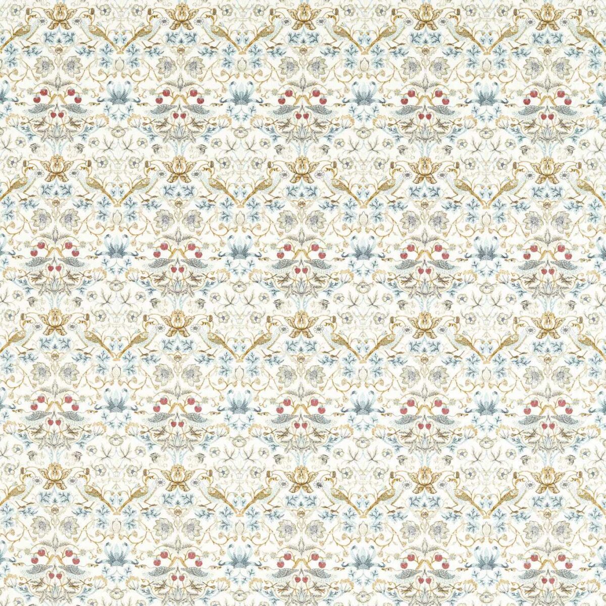Strawberry Thief Embroidery Fabric - Denim by blue animal embroideried fabric from Clarke & Clarke