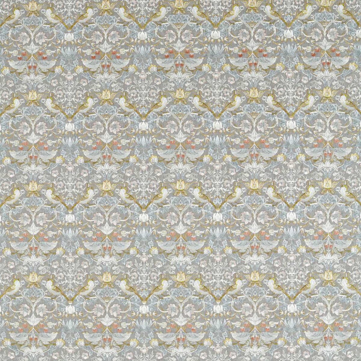 Strawberry Thief Embroidery Fabric - Slate / Blush by black-grey animal embroideried fabric from Clarke & Clarke