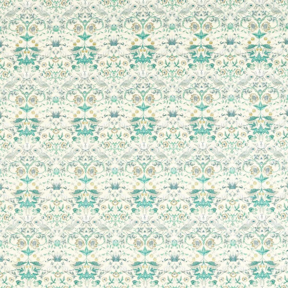 green animal embroideried fabric from Clarke & Clarke
