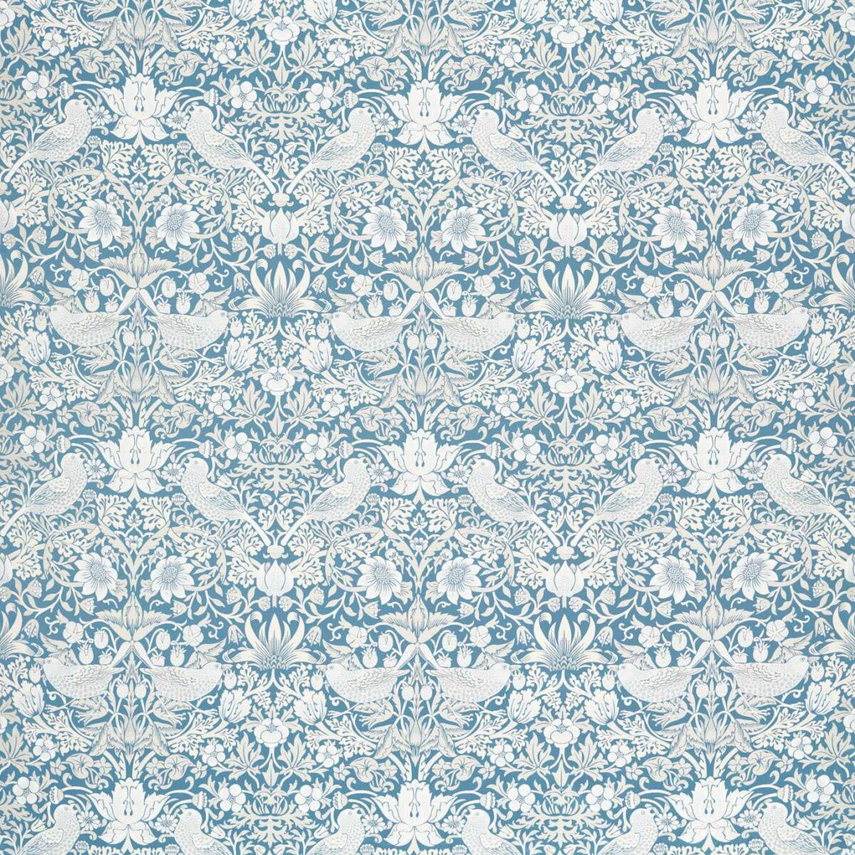 Strawberry Thief Jacquard Fabric - Denim by blue animal jacquard fabric from Clarke & Clarke