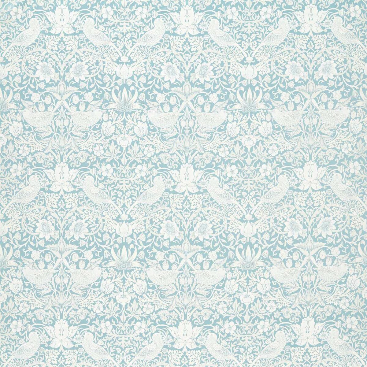 Strawberry Thief Jacquard Fabric - Mineral by blue animal jacquard fabric from Clarke & Clarke