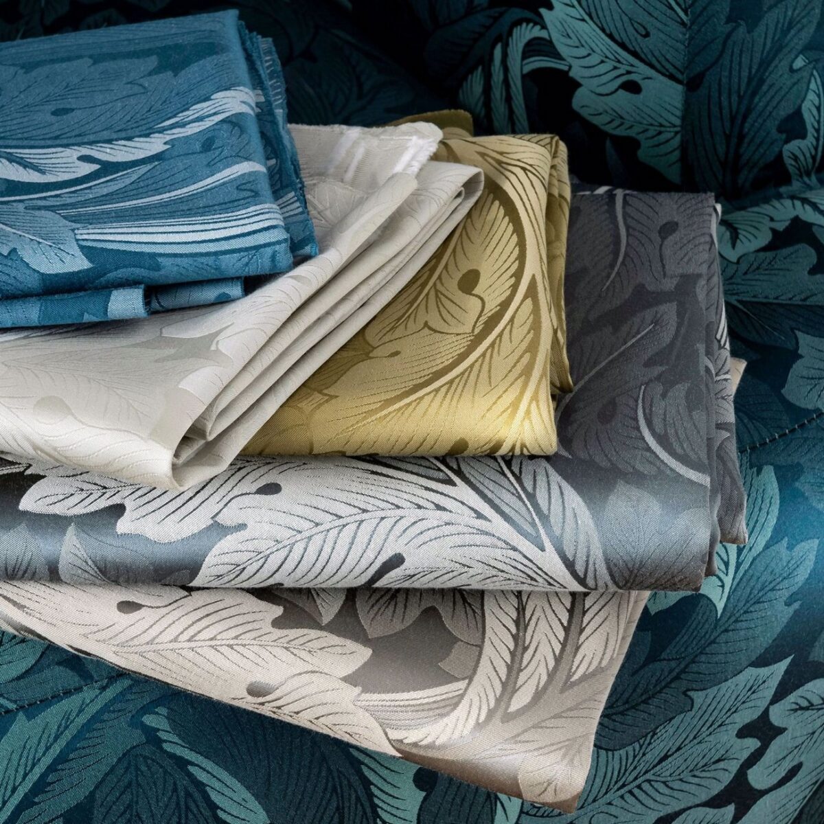 Acanthus Jacquard Fabric - Teal by Acanthus Jacquard Fabric - Teal from