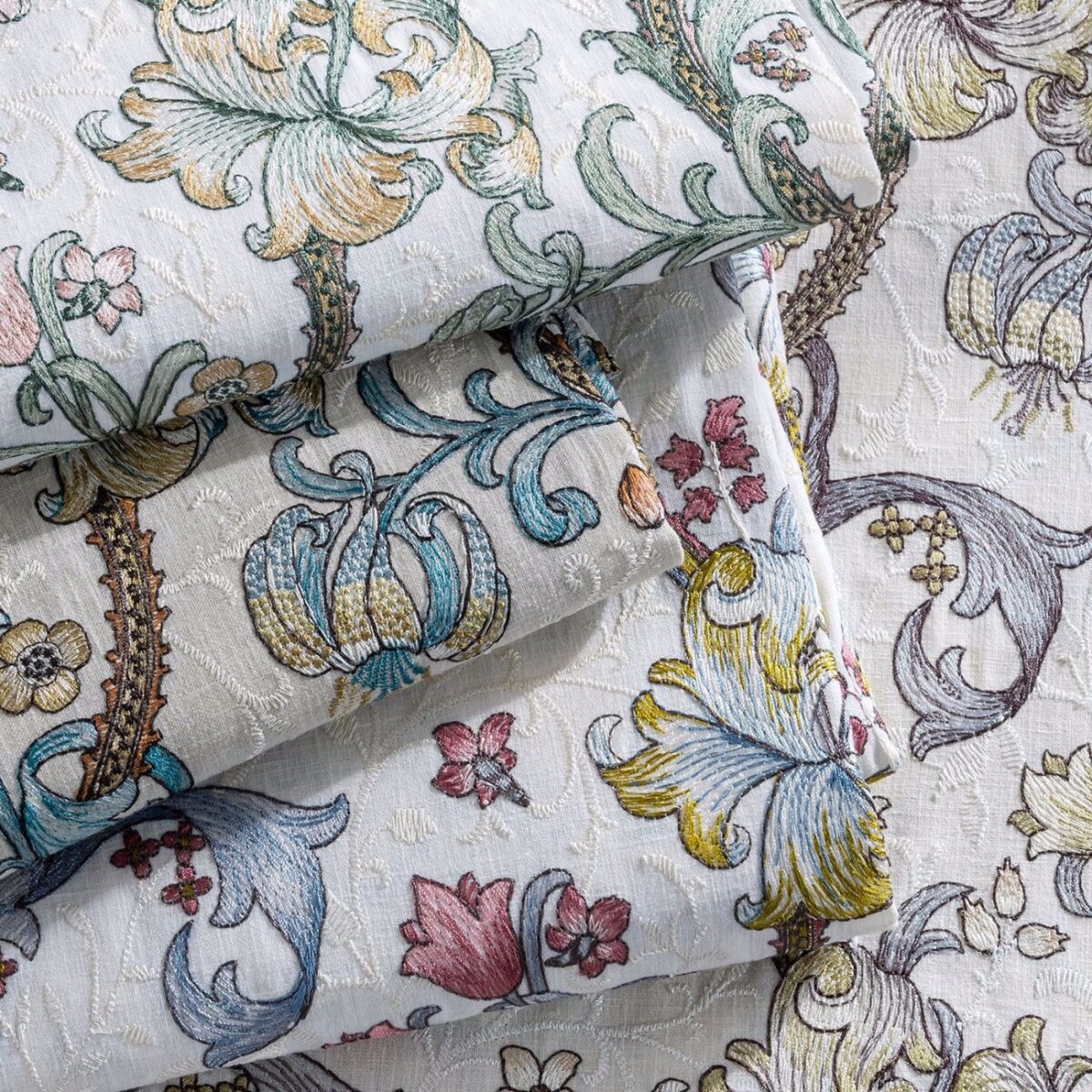 Golden Lily Embroidery Fabric - Dove by Golden Lily Embroidery Fabric - Dove from