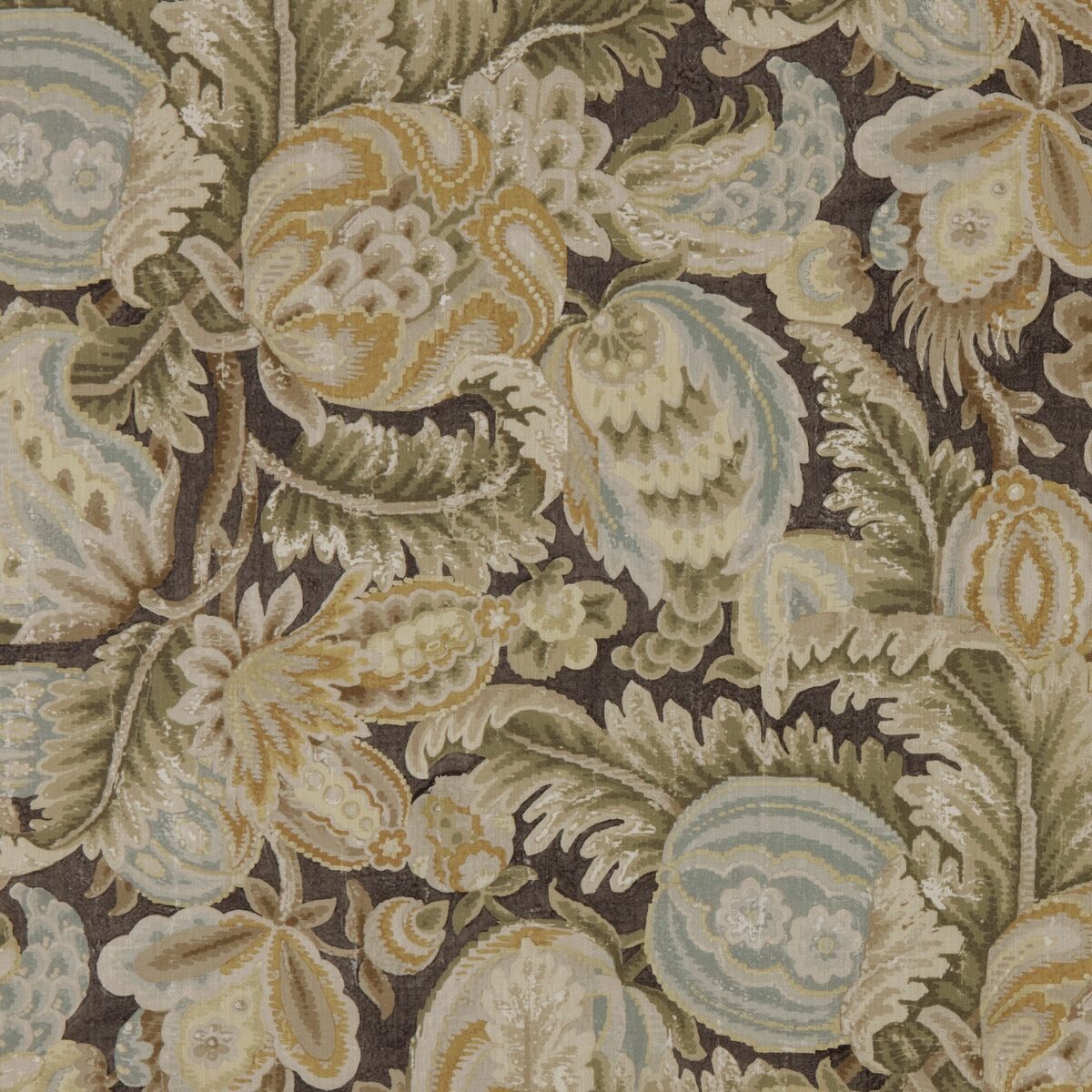 Clivedon Fabric - Blackthorn by yellow botanical cotton fabric from Warwick