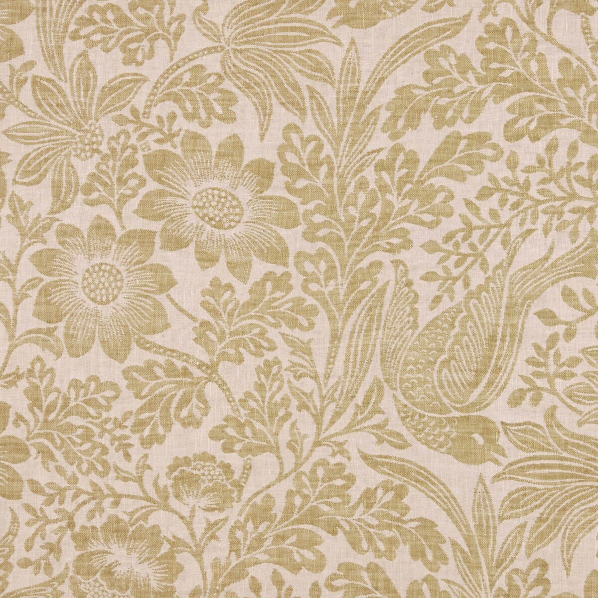 Morrison Fabric - Honeydew by yellow botanical linen fabric from Warwick