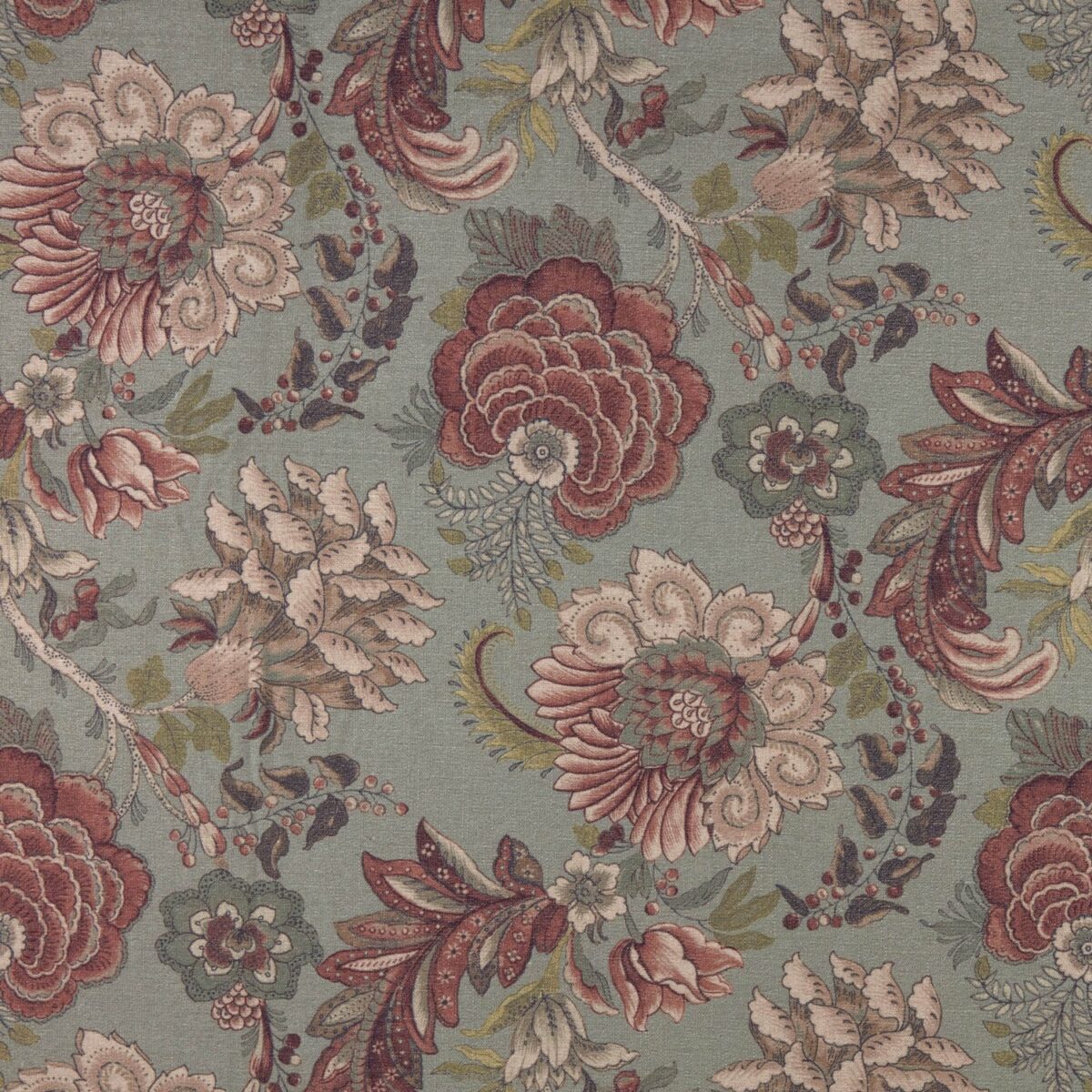 Octavia Fabric - Chintz by green botanical woven fabric from Warwick