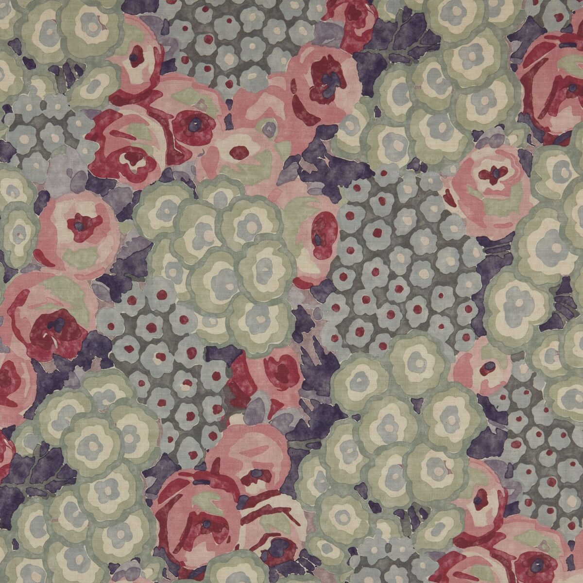 Paloma Fabric - Cerise by blue botanical cotton fabric from Warwick