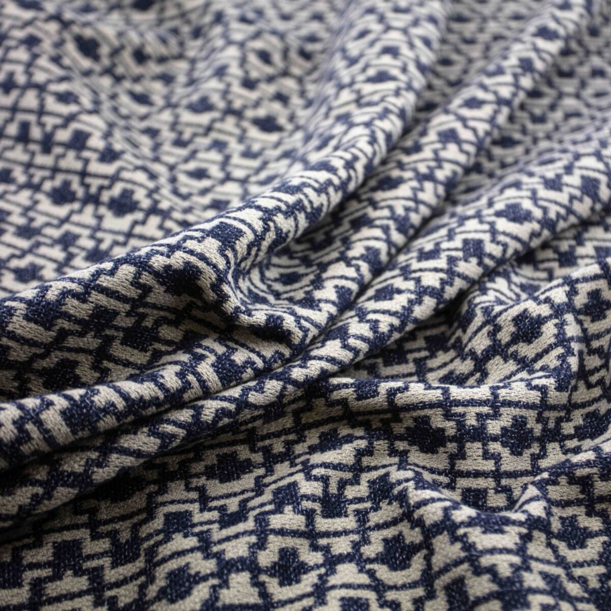 Byron Fabric - Ink by blue geometric cotton fabric from Warwick