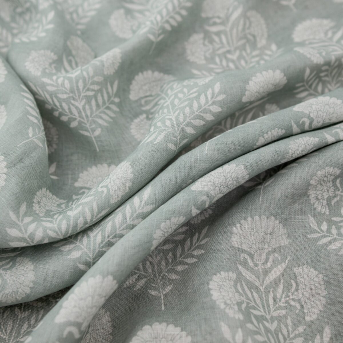 Cecily Fabric - Duckegg by green botanical linen fabric from Warwick