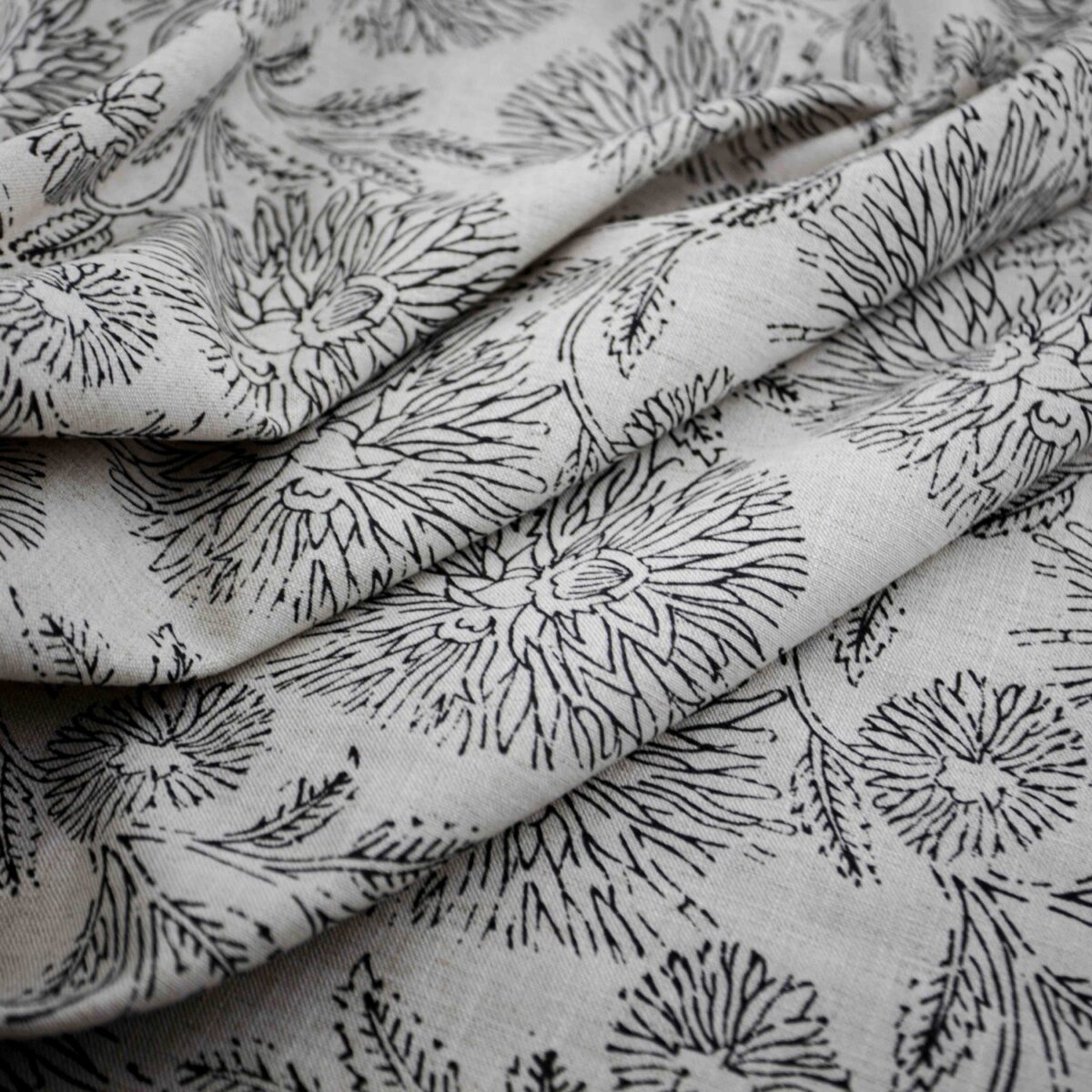 black-grey botanical printed fabric from Warwick