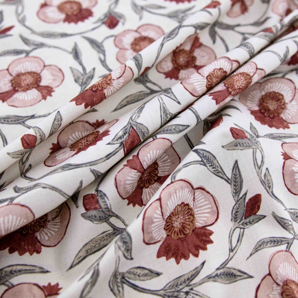 Laurel Fabric - Pastel by pink botanical printed fabric from Warwick