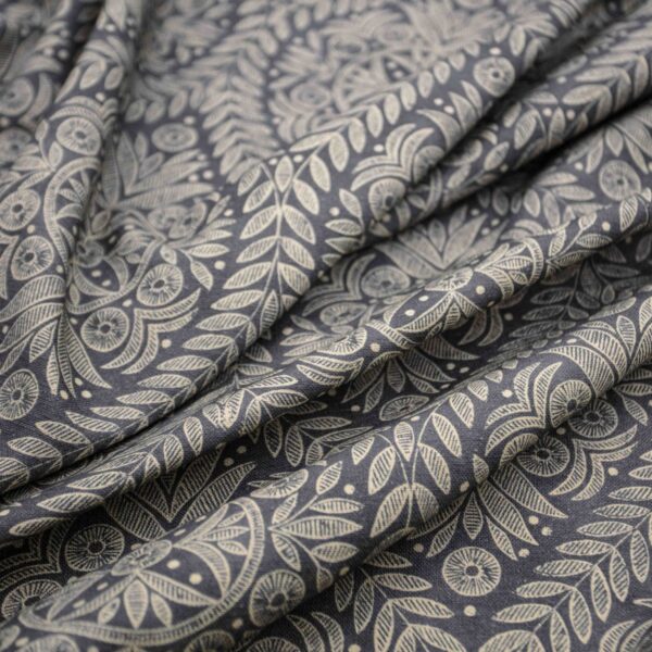 Portia Fabric - Charcoal by black-grey botanical printed fabric from Warwick