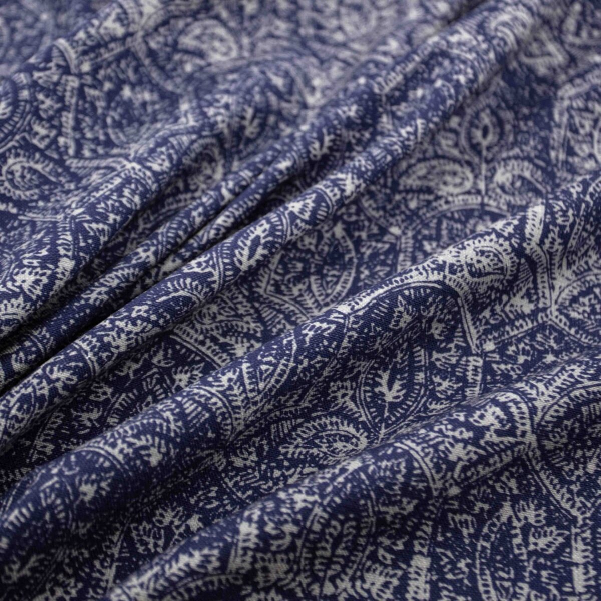 Simla Fabric - Indigo by blue botanical printed fabric from Warwick
