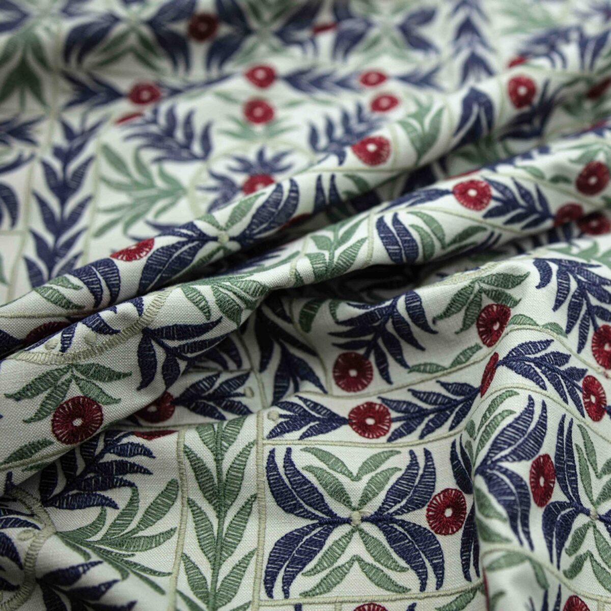 Yasmin Fabric - Cornsilk by green botanical embroideried fabric from Warwick