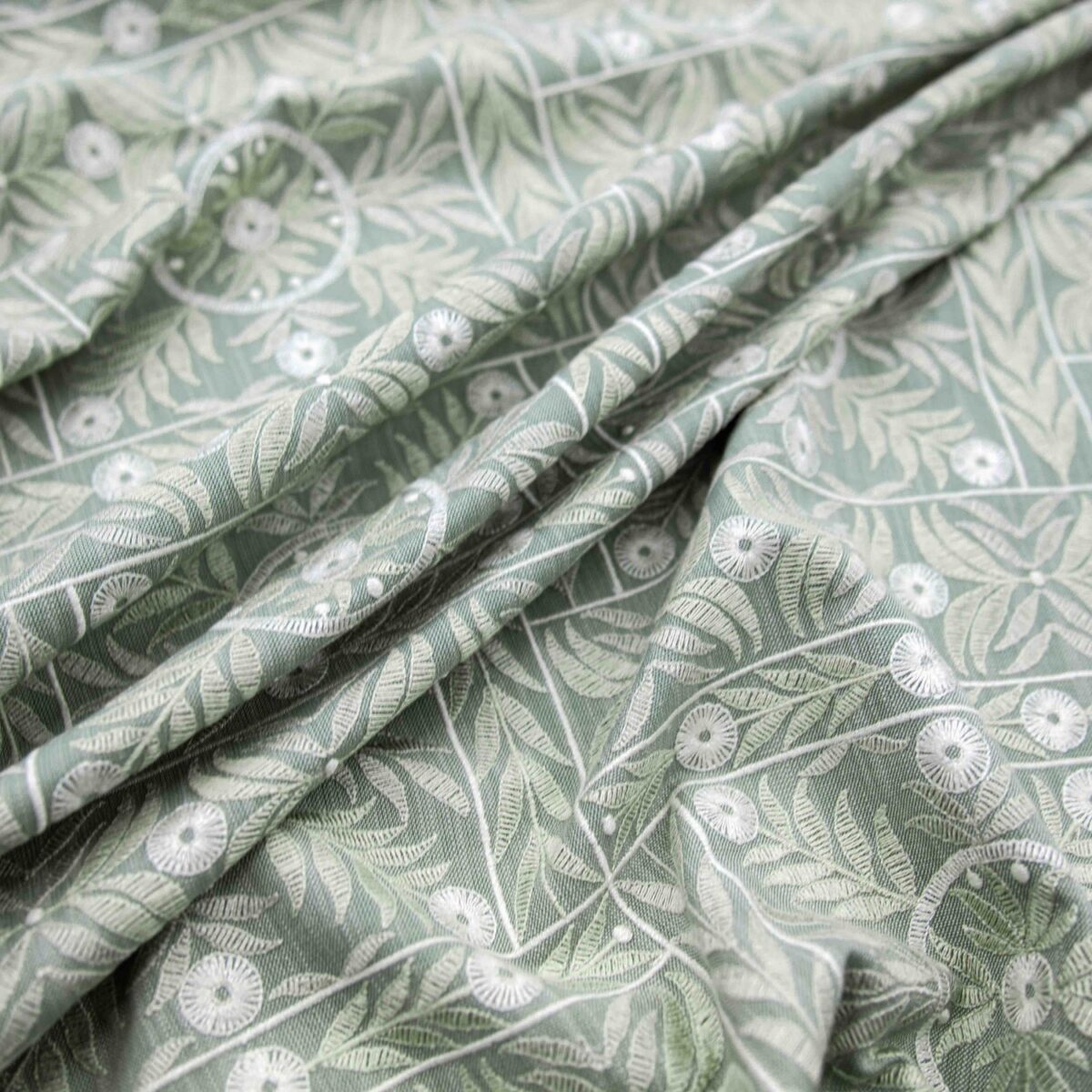 Yasmin Fabric - Eau De Nil by green botanical embroideried fabric from Warwick