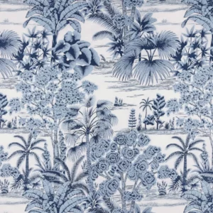 blue botanical woven fabric from Kai