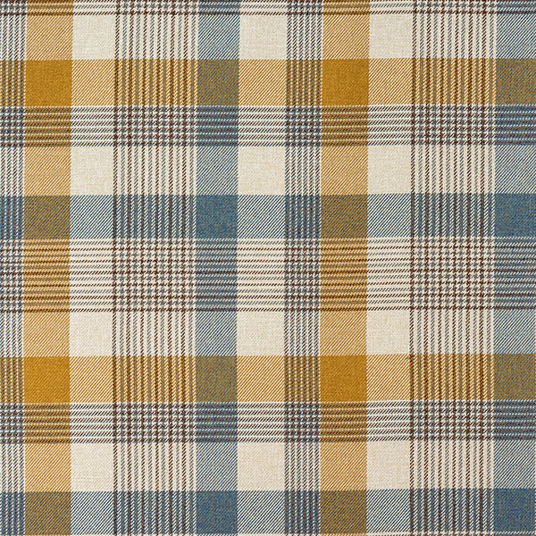 Katrine Fabric - Cornflower by yellow checked velvet-chenille fabric from Porter & Stone