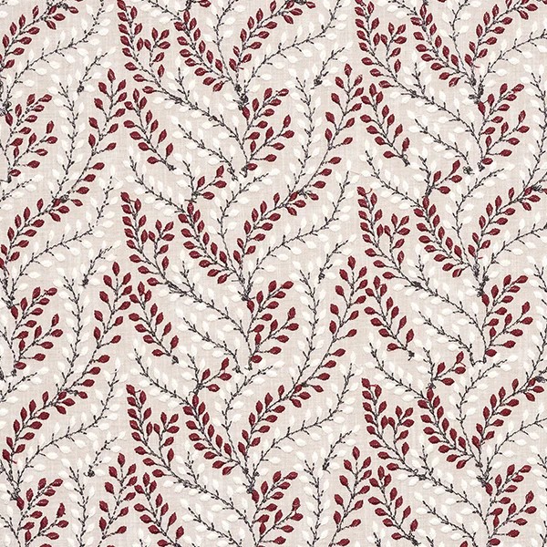 Shimla Fabric - Rosso by red botanical printed fabric from Porter & Stone