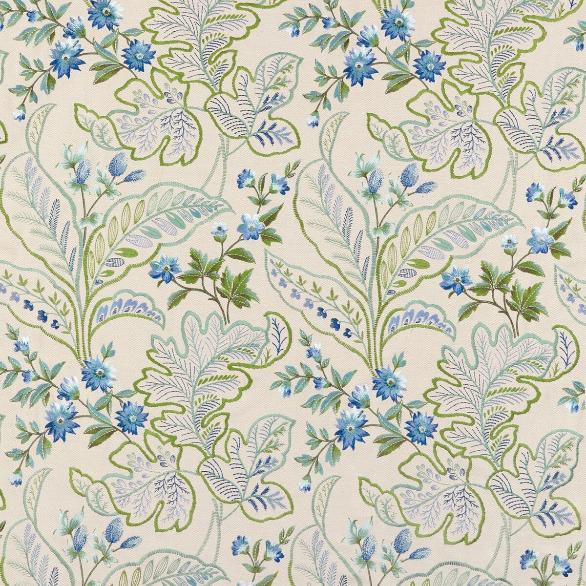 Sudbury Fabric - Blue / Green by blue botanical embroideried fabric from Nina Campbell