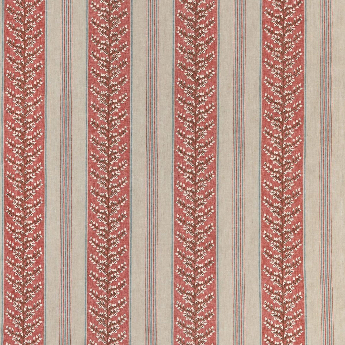 Manningtree Fabric - Red / Teal by red striped embroideried fabric from Nina Campbell