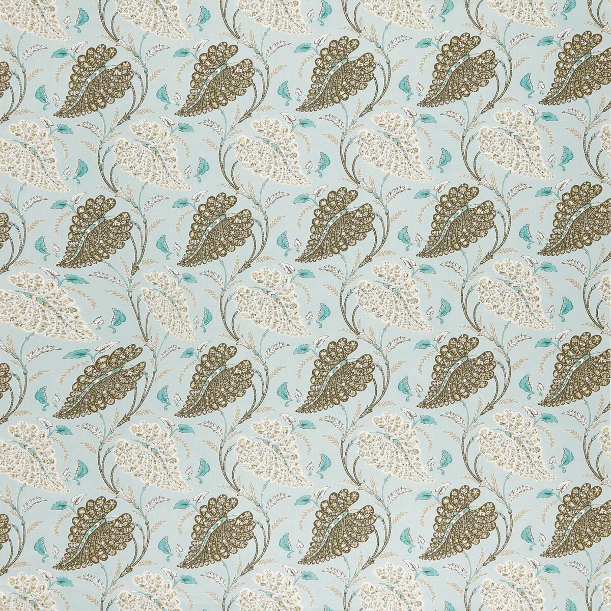 Felbrigg Fabric - Aqua / Ochre / Chocolate by blue botanical linen fabric from Nina Campbell