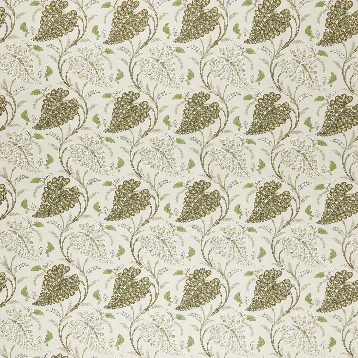 Felbrigg Fabric - Stone / Olive / Sepia by neutral botanical linen fabric from Nina Campbell