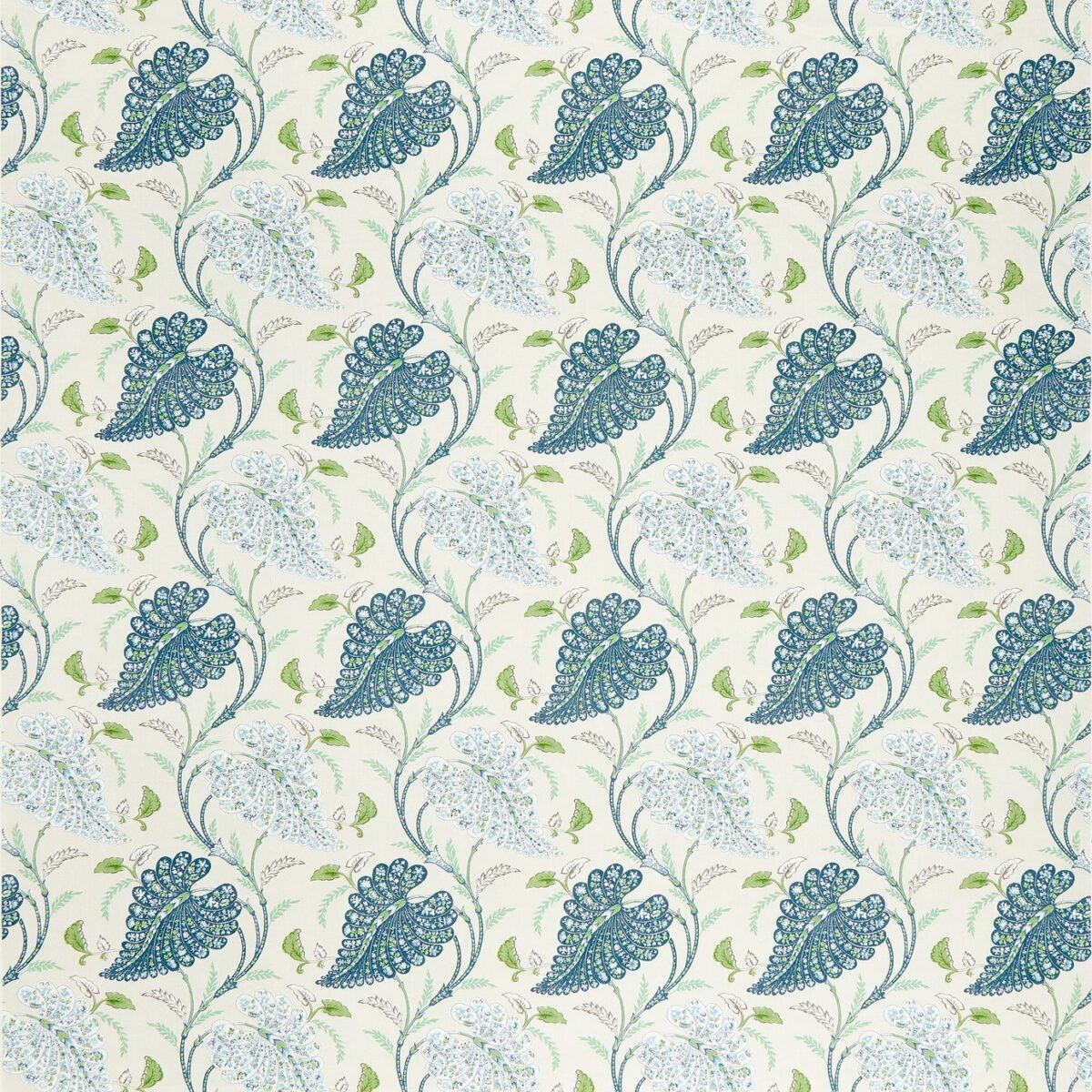 Felbrigg Fabric - Indigo / Green by blue botanical linen fabric from Nina Campbell