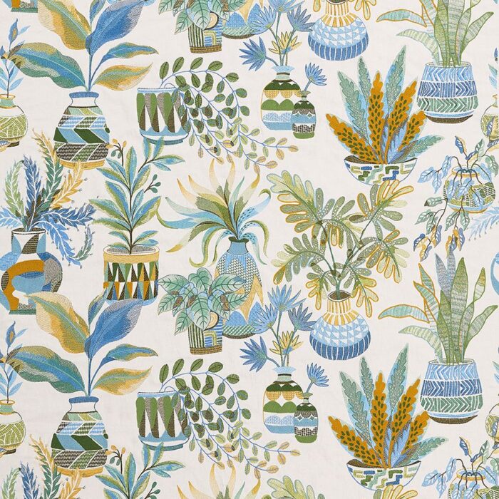 Tudeley Fabric - Blue / Green / Ochre swatch