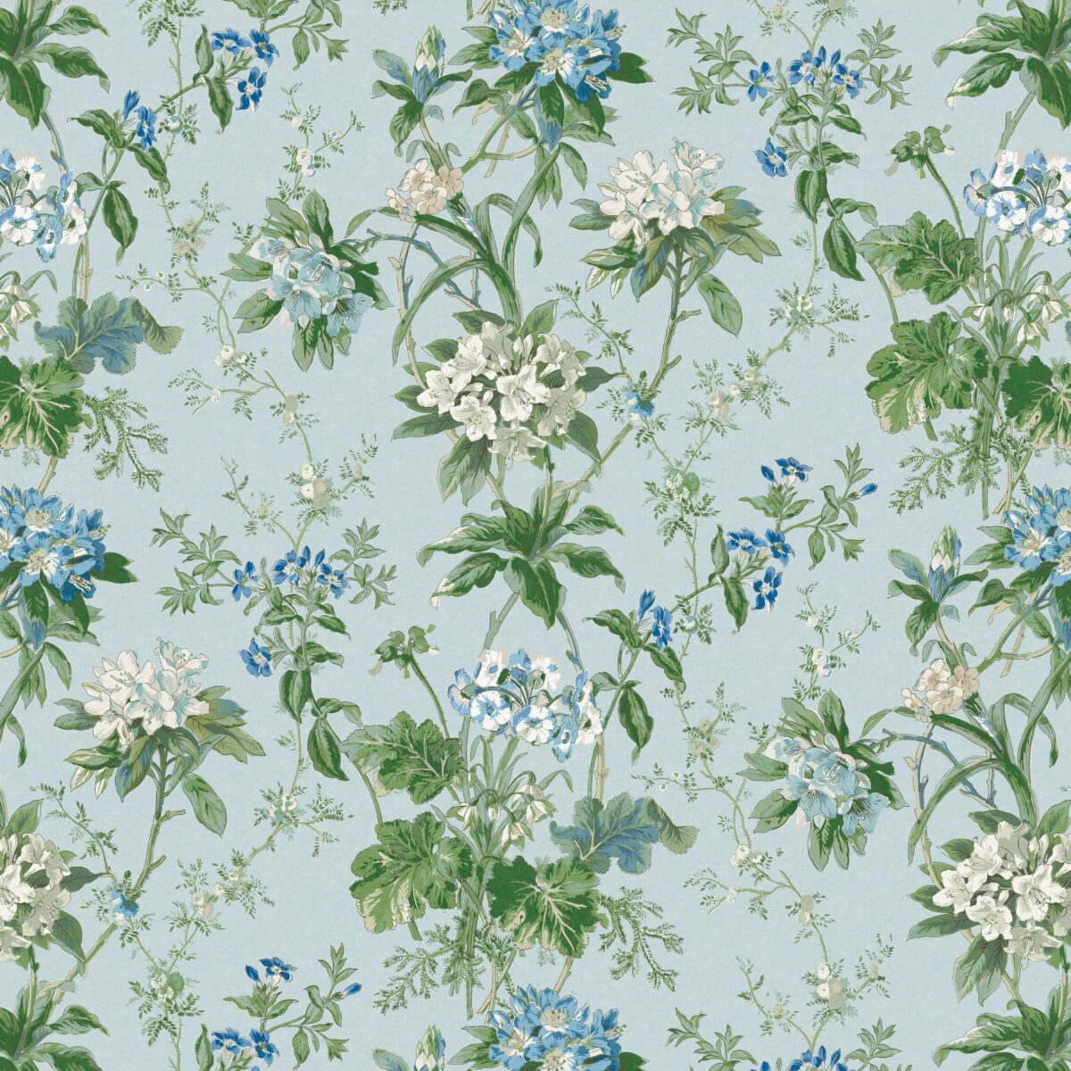 Somerhill Fabric - Blue / Green / White by blue botanical printed fabric from Nina Campbell
