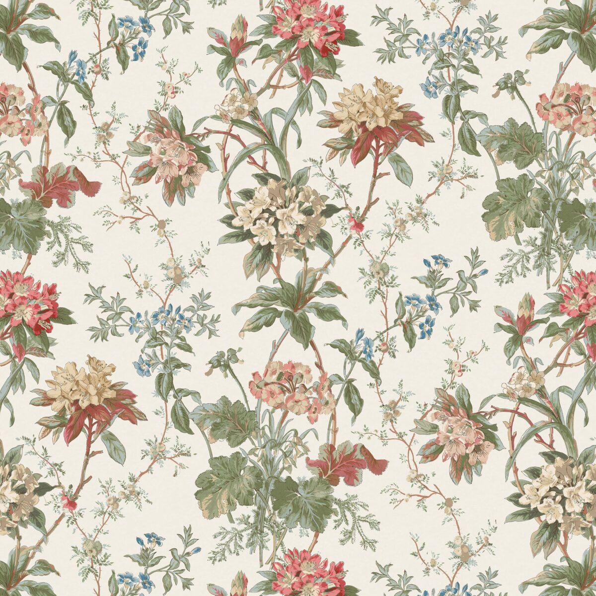 Somerhill Fabric - Coral / Eucalyptus by orange botanical printed fabric from Nina Campbell