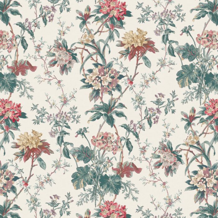 Somerhill Fabric - Teal / Red / Amethyst swatch