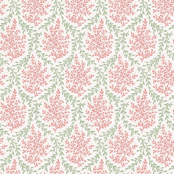 Bedgebury Fabric - Coral / Eucalyptus by orange botanical printed fabric from Nina Campbell