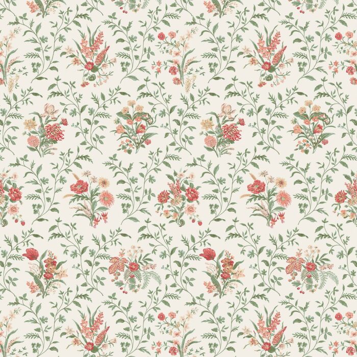 Hollingbourne Fabric - Coral / Eucalyptus swatch