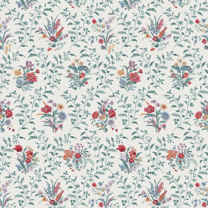 Hollingbourne Fabric - Teal / Red swatch
