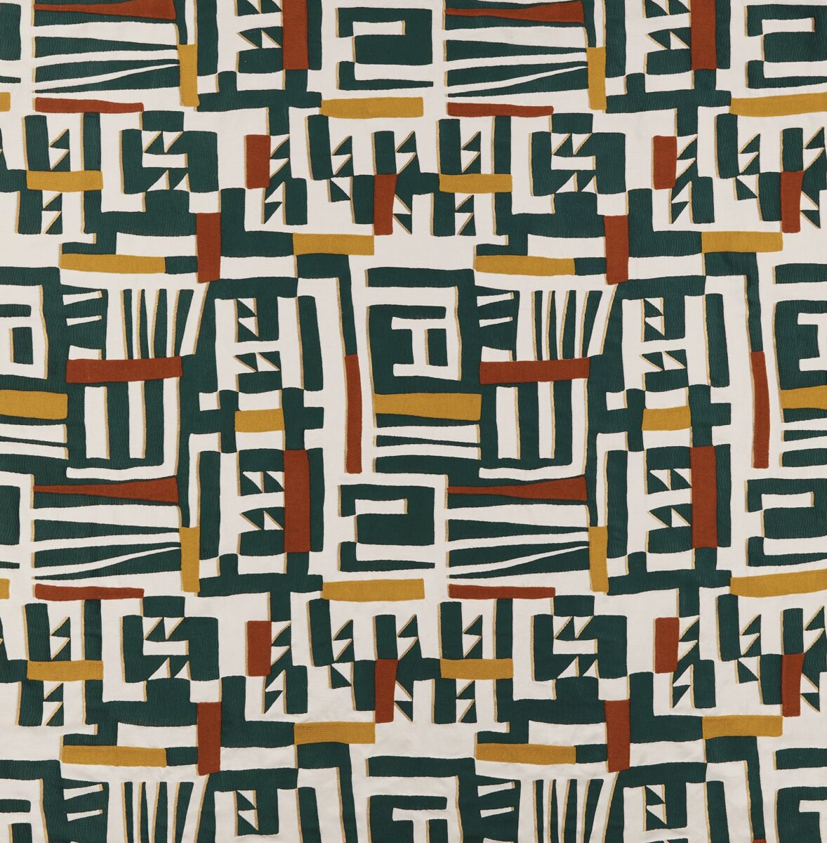 Zawaya Fabric - Teal by multicolour geometric embroideried fabric from Osborne & Little