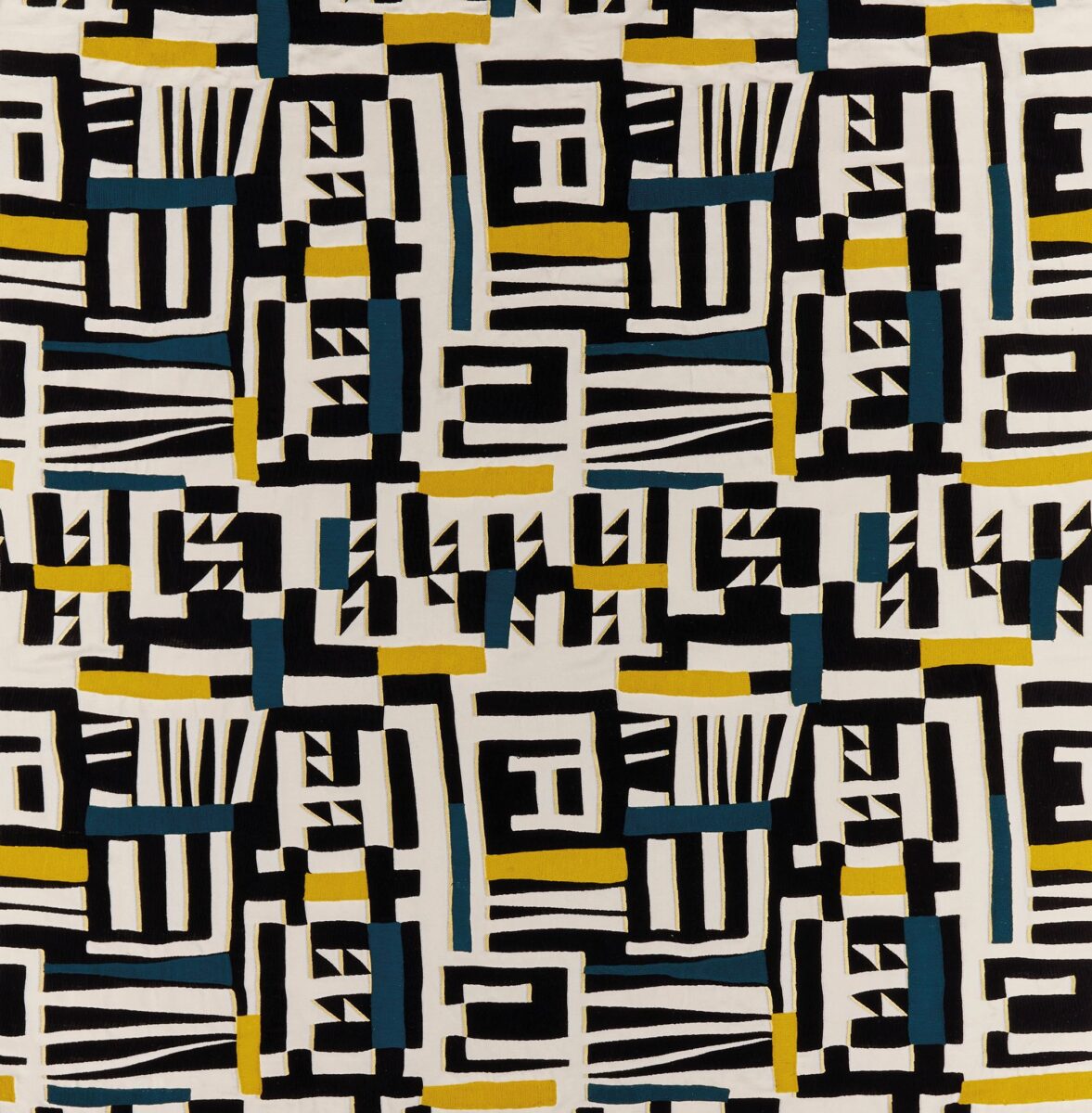 Zawaya Fabric - Black / Ivory by multicolour geometric embroideried fabric from Osborne & Little